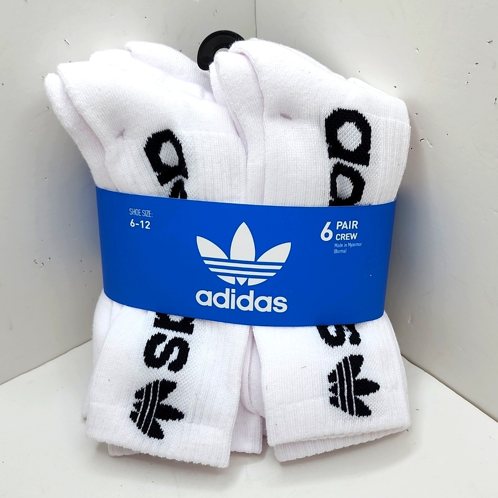 ADIDAS 6 PAIRS OF CREW LENGTH SOCKS, WHITE